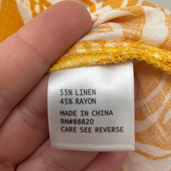 Panama Jack Women's Linen Blend Yellow & Cream Floral Blouse Top Size Medium - Picture 10 of 11